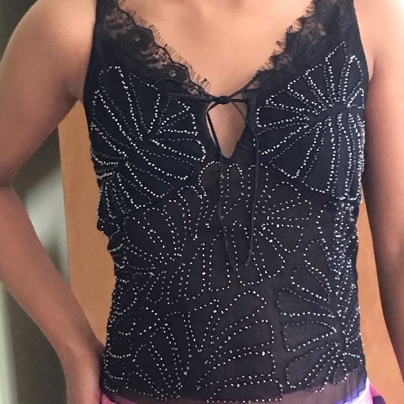Free People Sm Beaded Sheer Black Racerback Cami - Picture 2 of 16